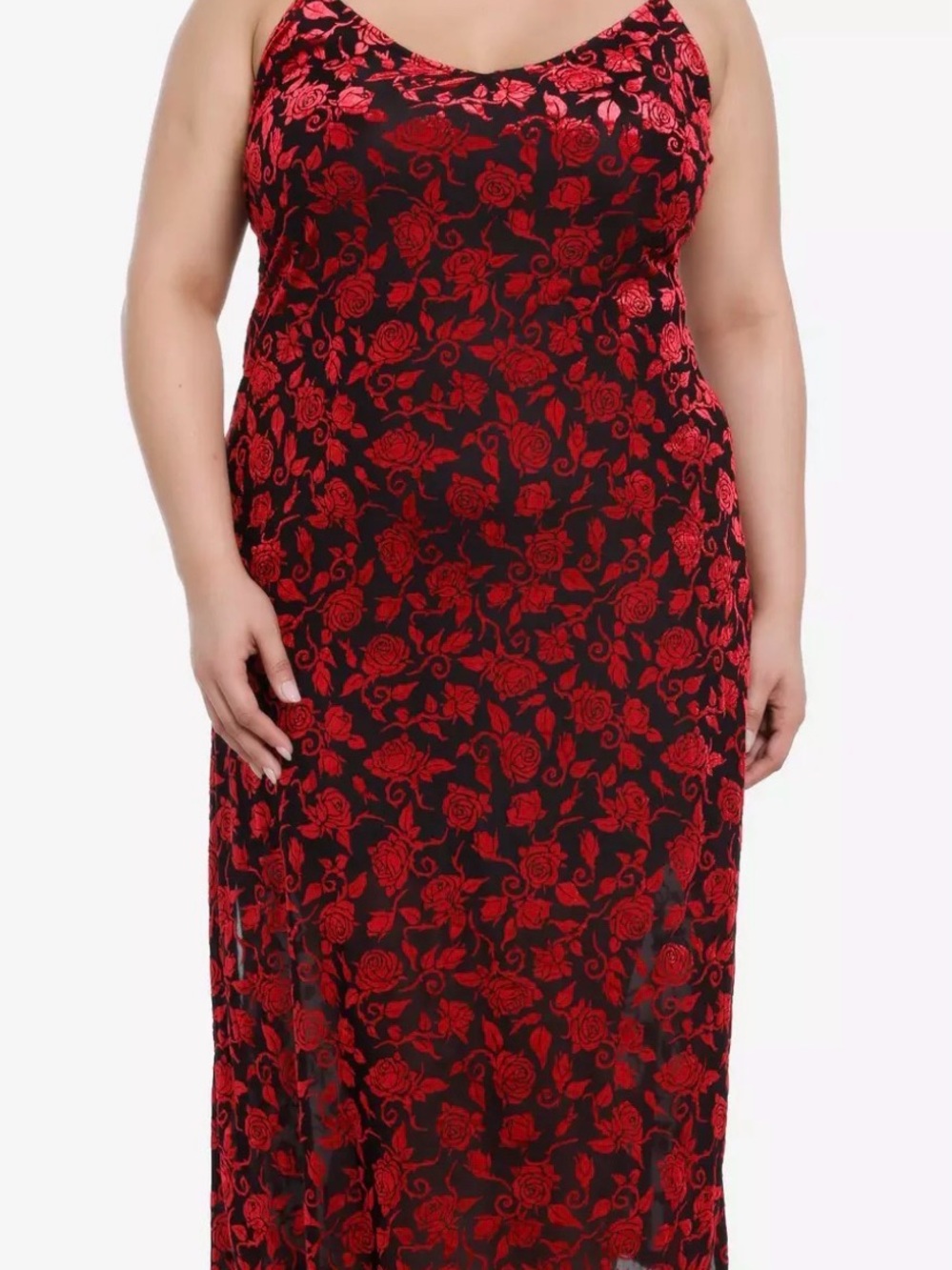Red Rose Velvet Maxi Slip Dress